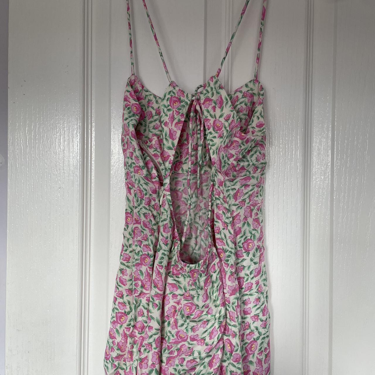 Zara satin floral mini dress Tie back Pink and green... - Depop