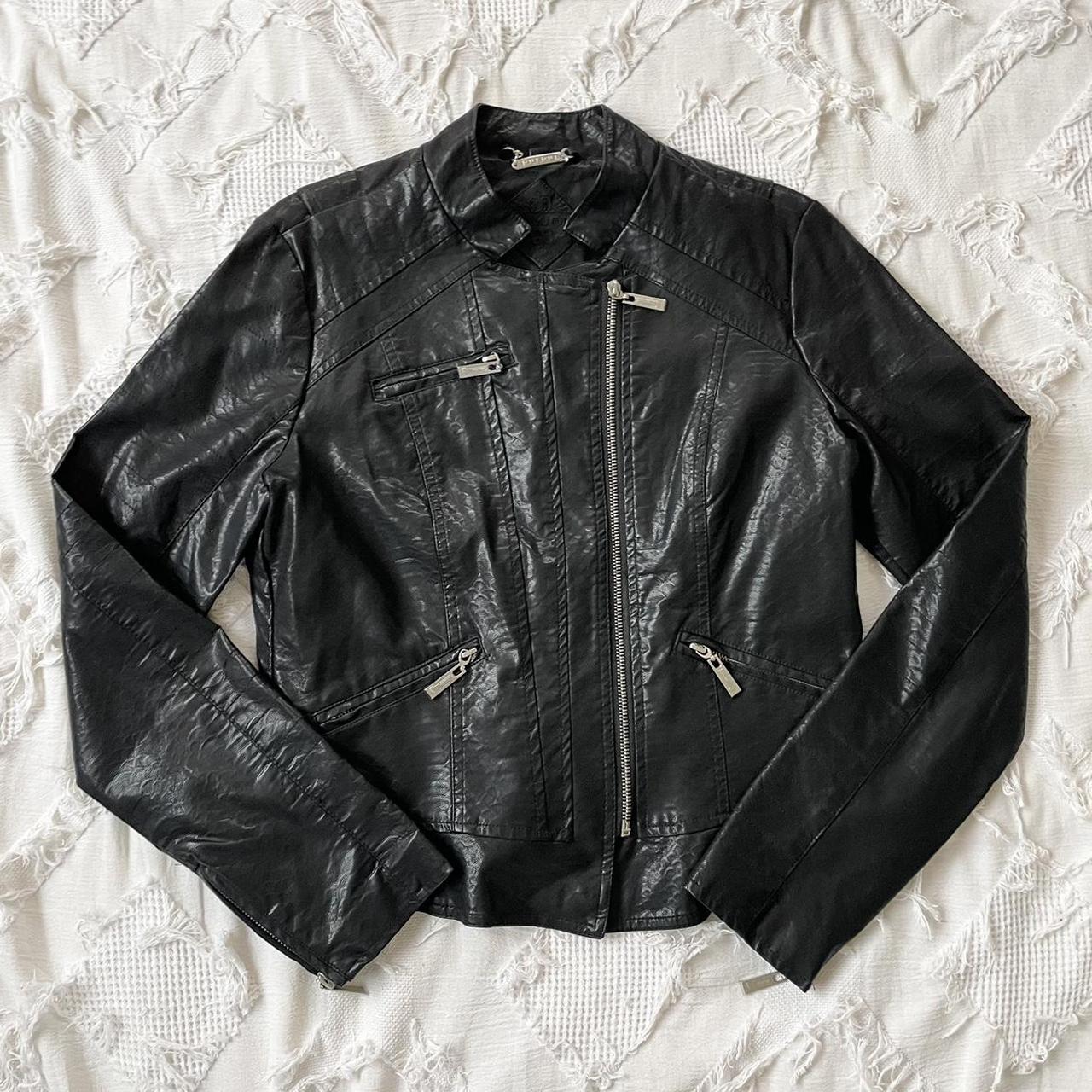 Leather jacket Vintage 2000s biker babe leather... - Depop