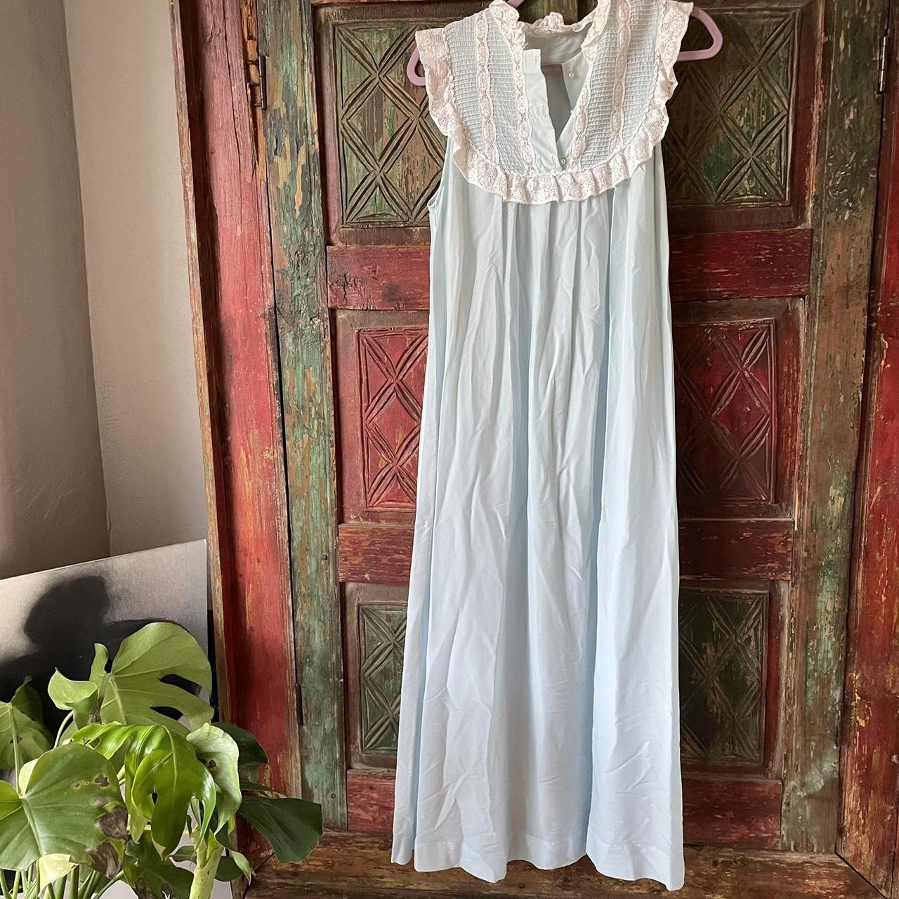 American Vintage Women's Blue and White Dress | Depop