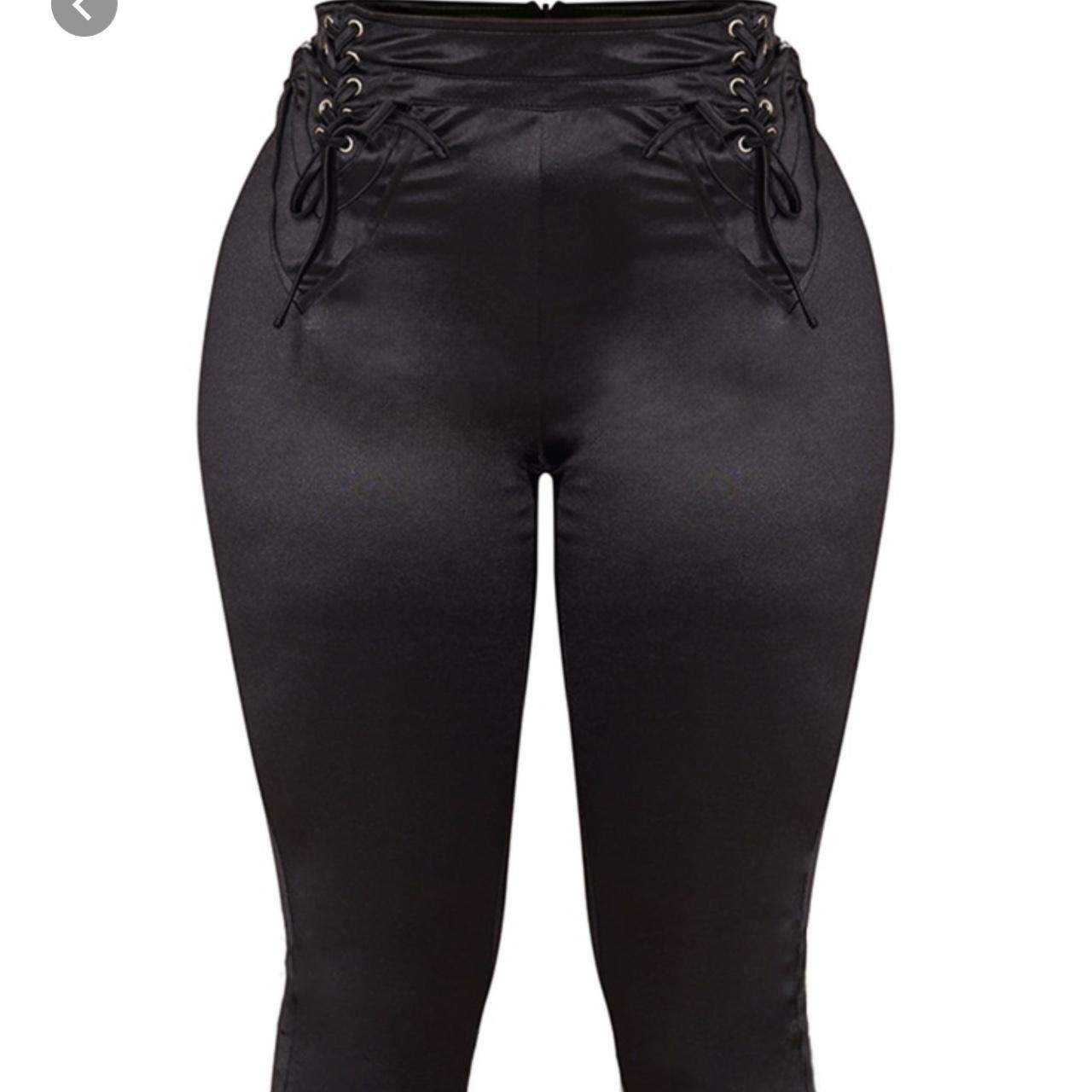 Shape Black Satin Lace Up Skinny Trousers