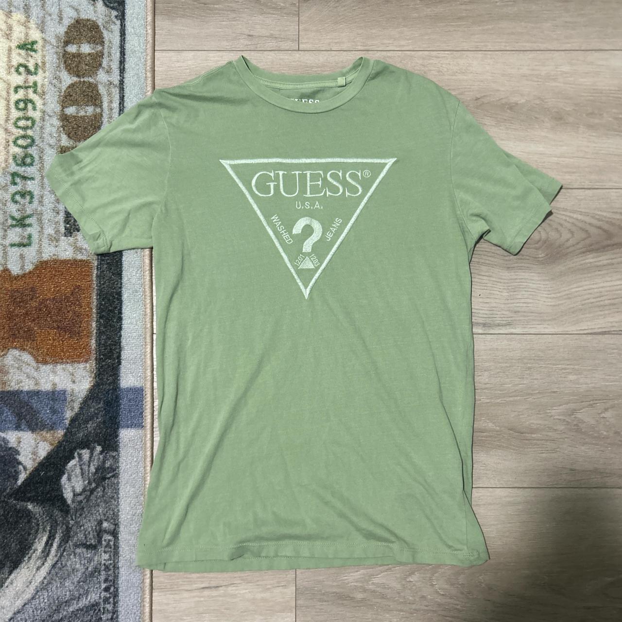 Guess shops green and white t shirt