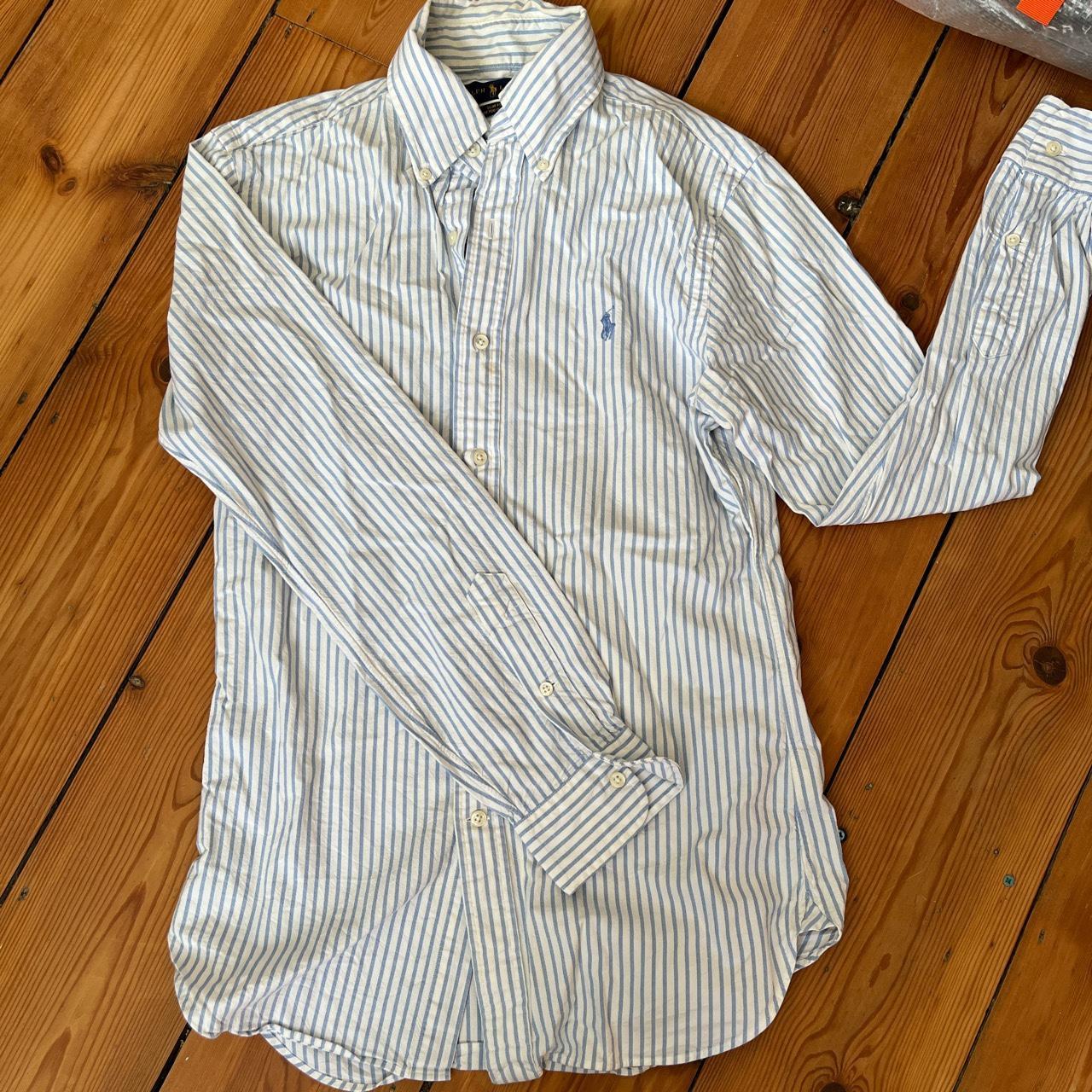 Ralph Lauren men’s light blue striped cotton shirt.... - Depop