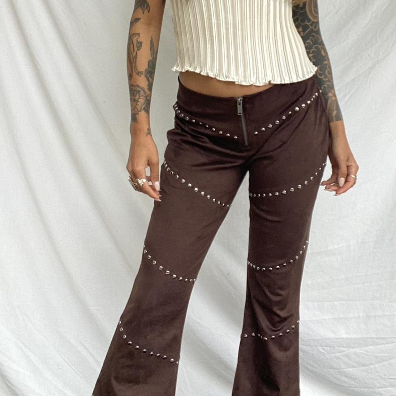 BROWN SUEDE FLARES 🌰 with SILVER STUDS , So major....