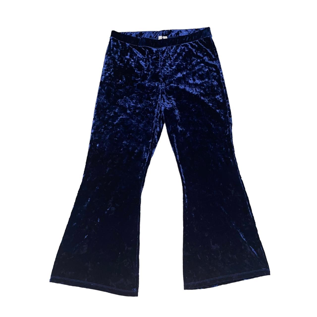 ASOS DESIGN Petite crushed velvet flare trouser in blue | ASOS