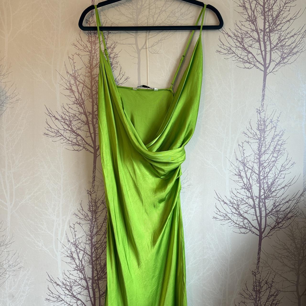 Zara lime green satin slip dress size L Depop