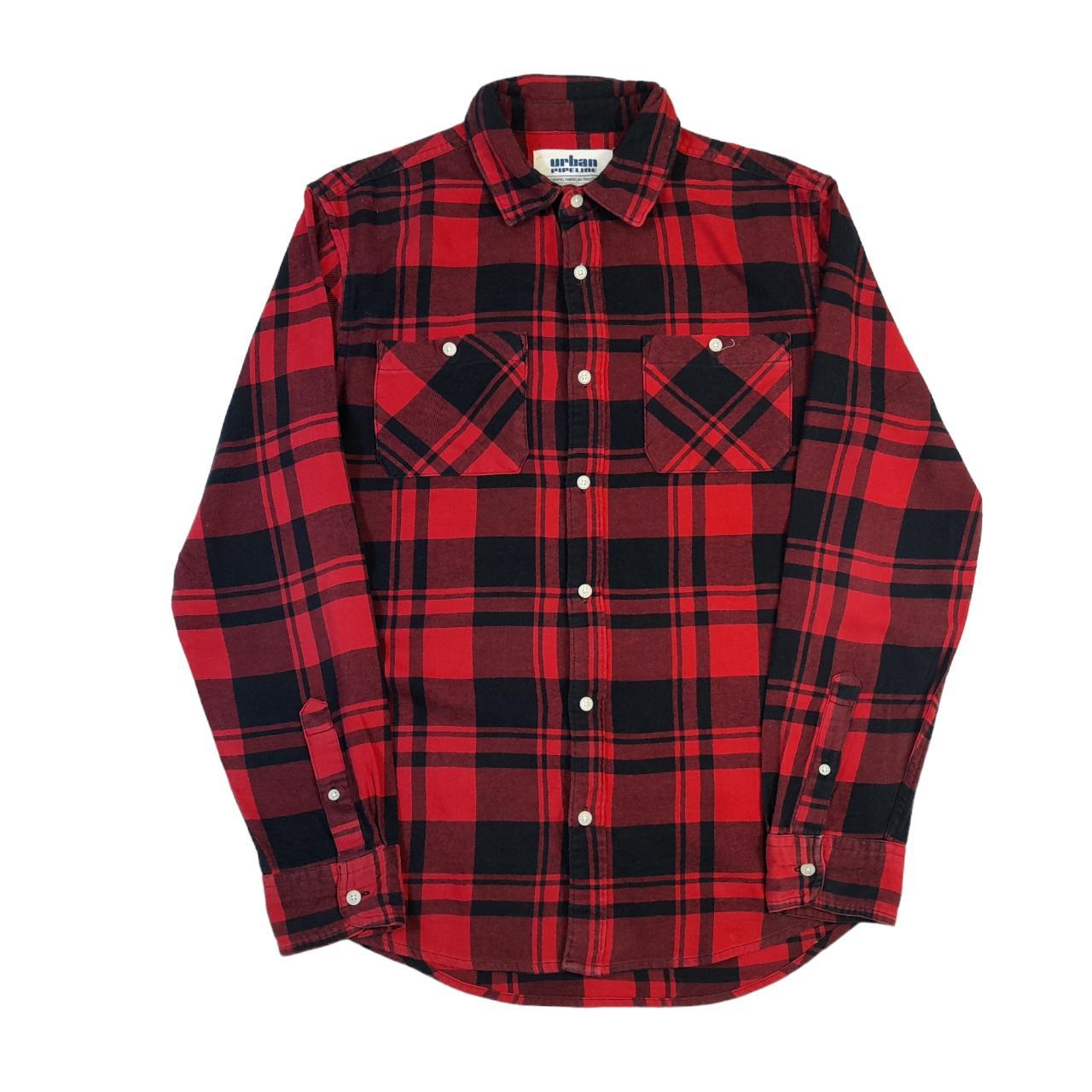 Urban Pipeline Flannel Shirt Check Red Men's S Long... - Depop