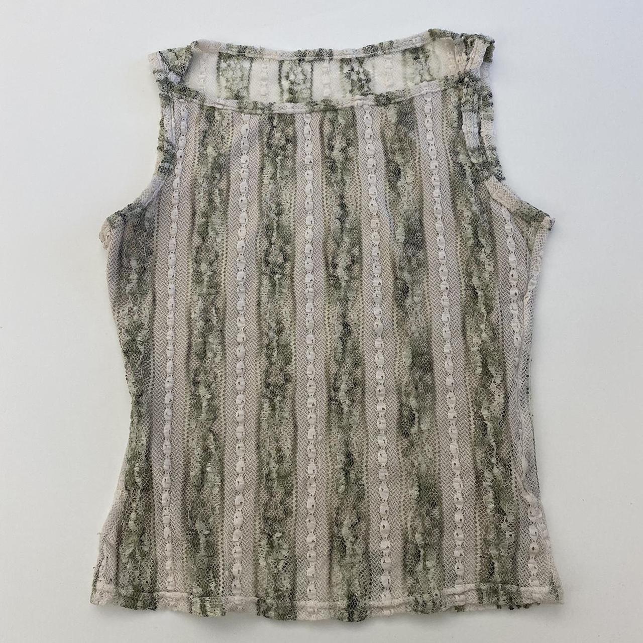 Women's Green and White Vest | Depop