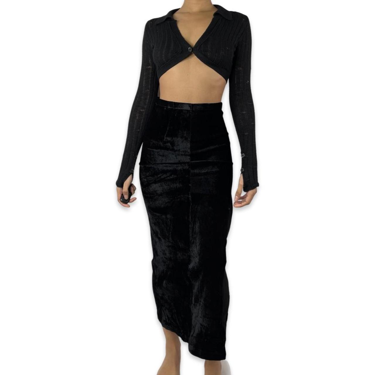 Vintage black velvet maxi skirt ABOUT THE... - Depop