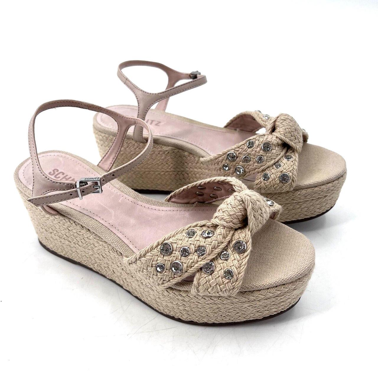 Schutz Dyandre Beige Braided Studded Platform Wedge