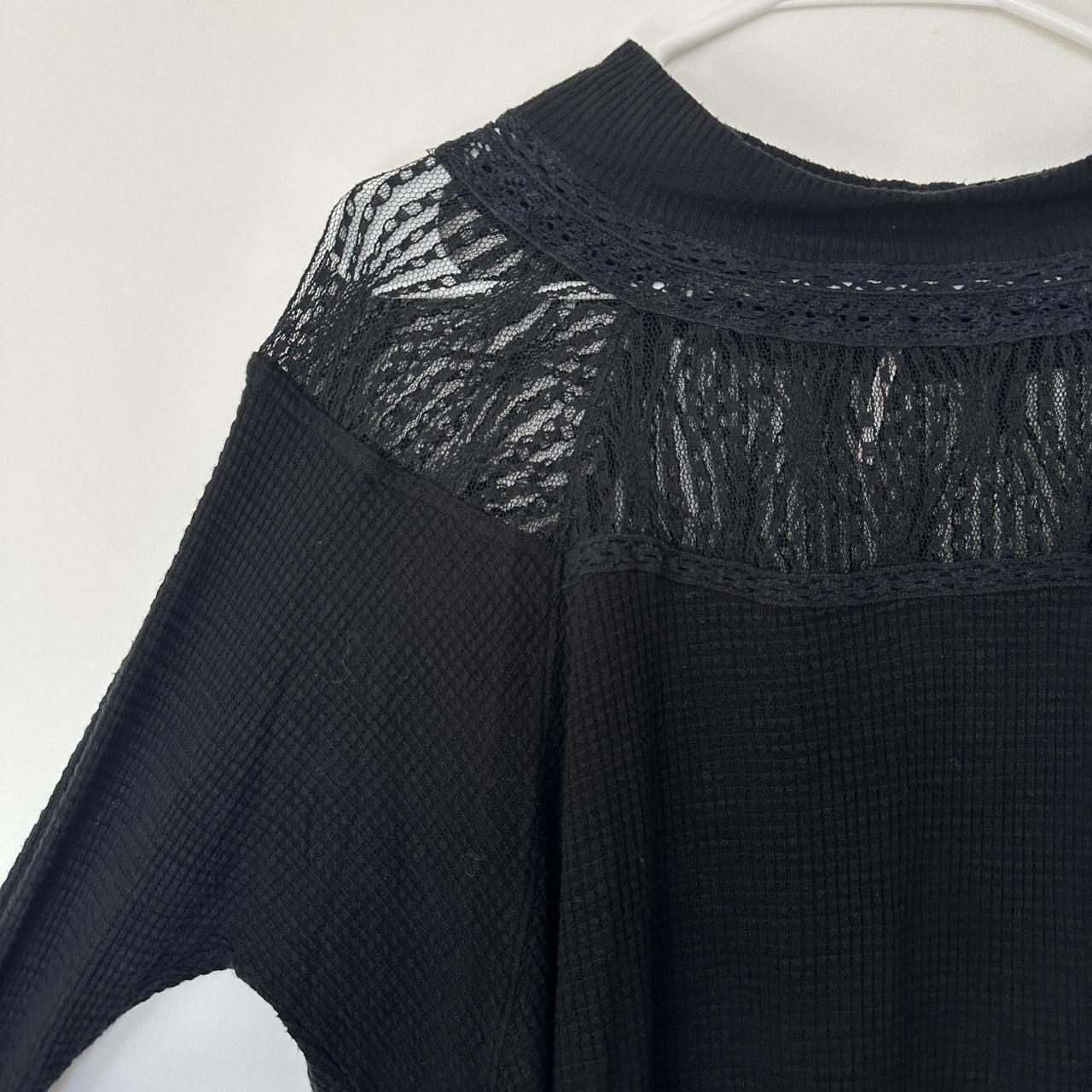 Free People black thermal lace long sleeve top... - Depop