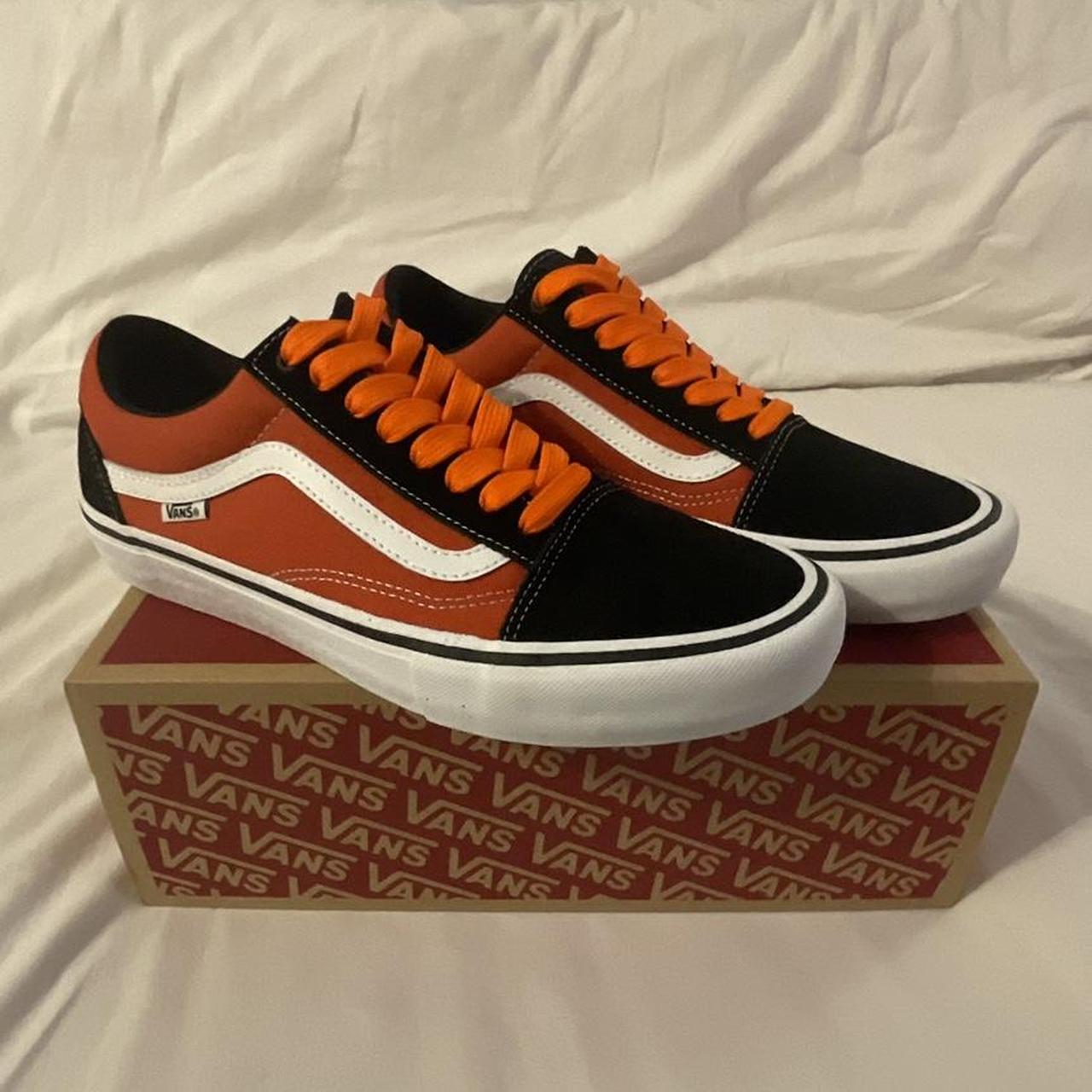 Vans Old Skool Pro Trainers in Orange with custom. Depop