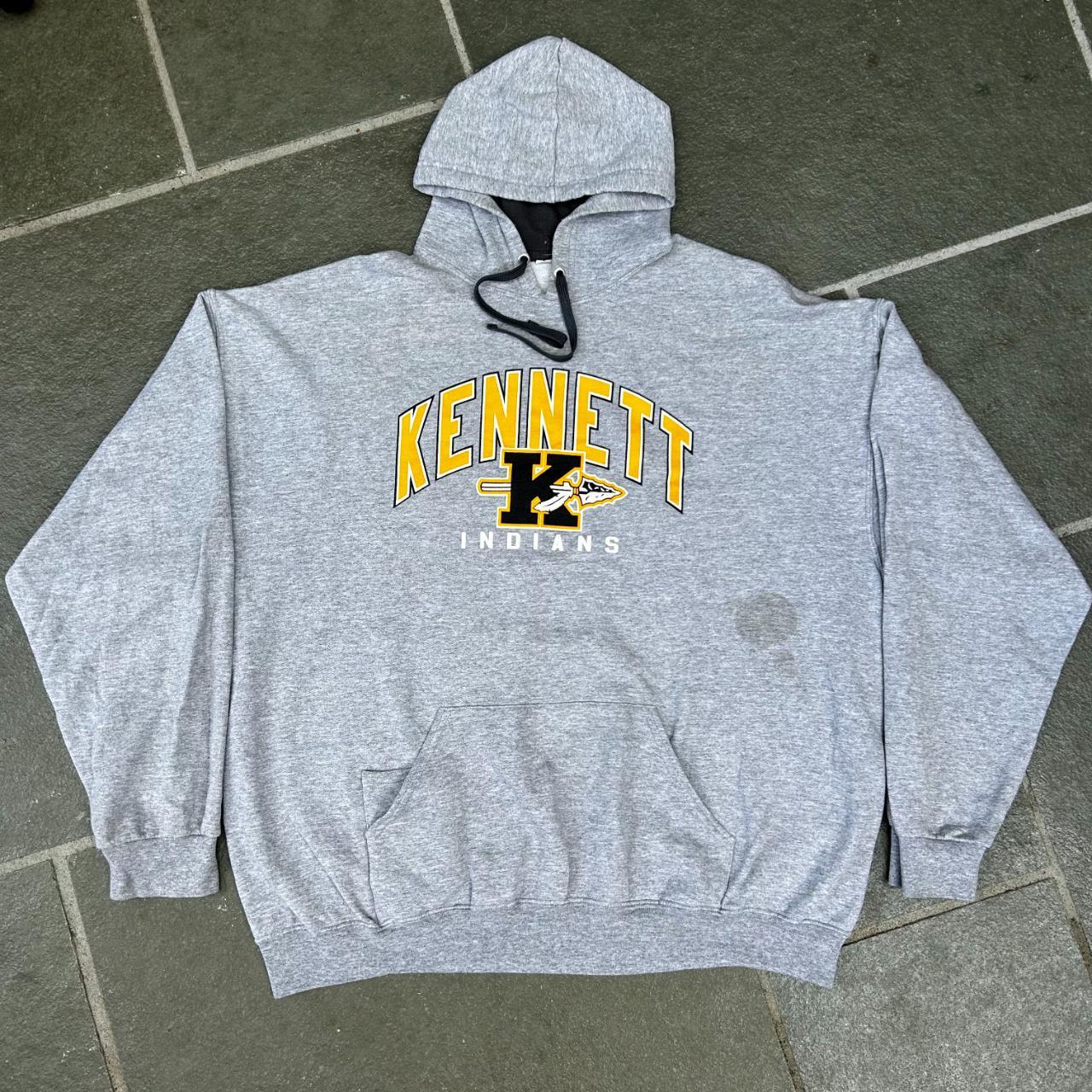 VINTAGE KENNETT INDIANS HOODIE COLOUR: GREY OUR... - Depop