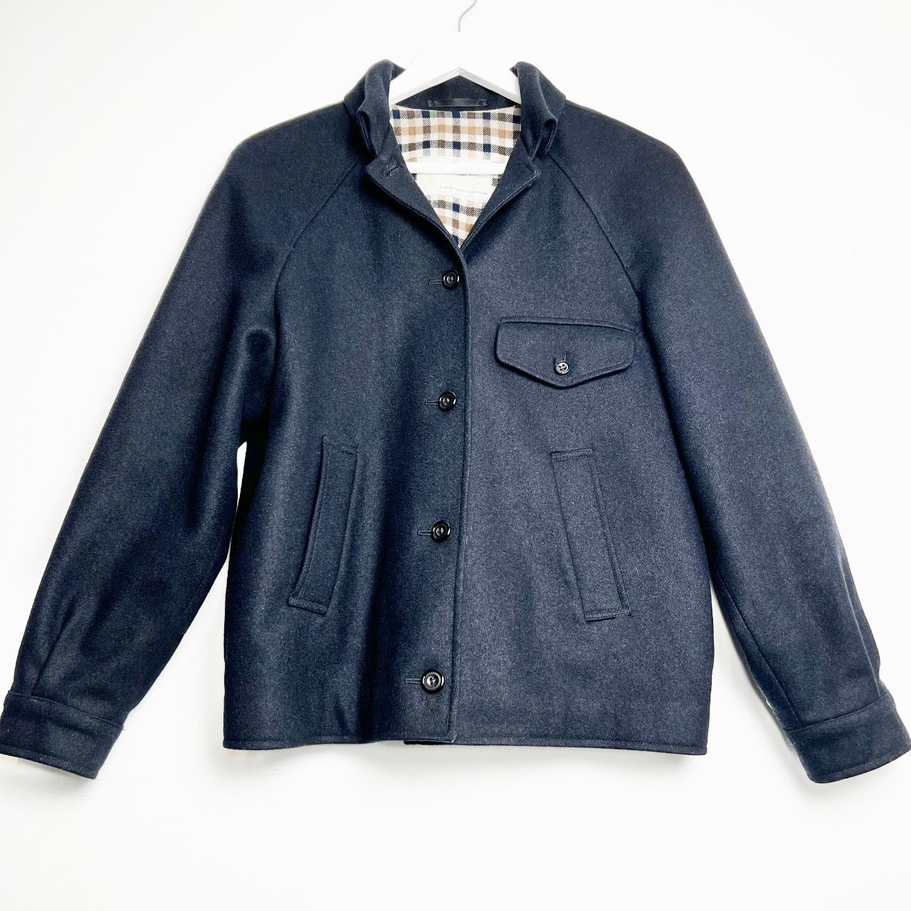 Navy blue Aquascutum wool bomber jacket with gold