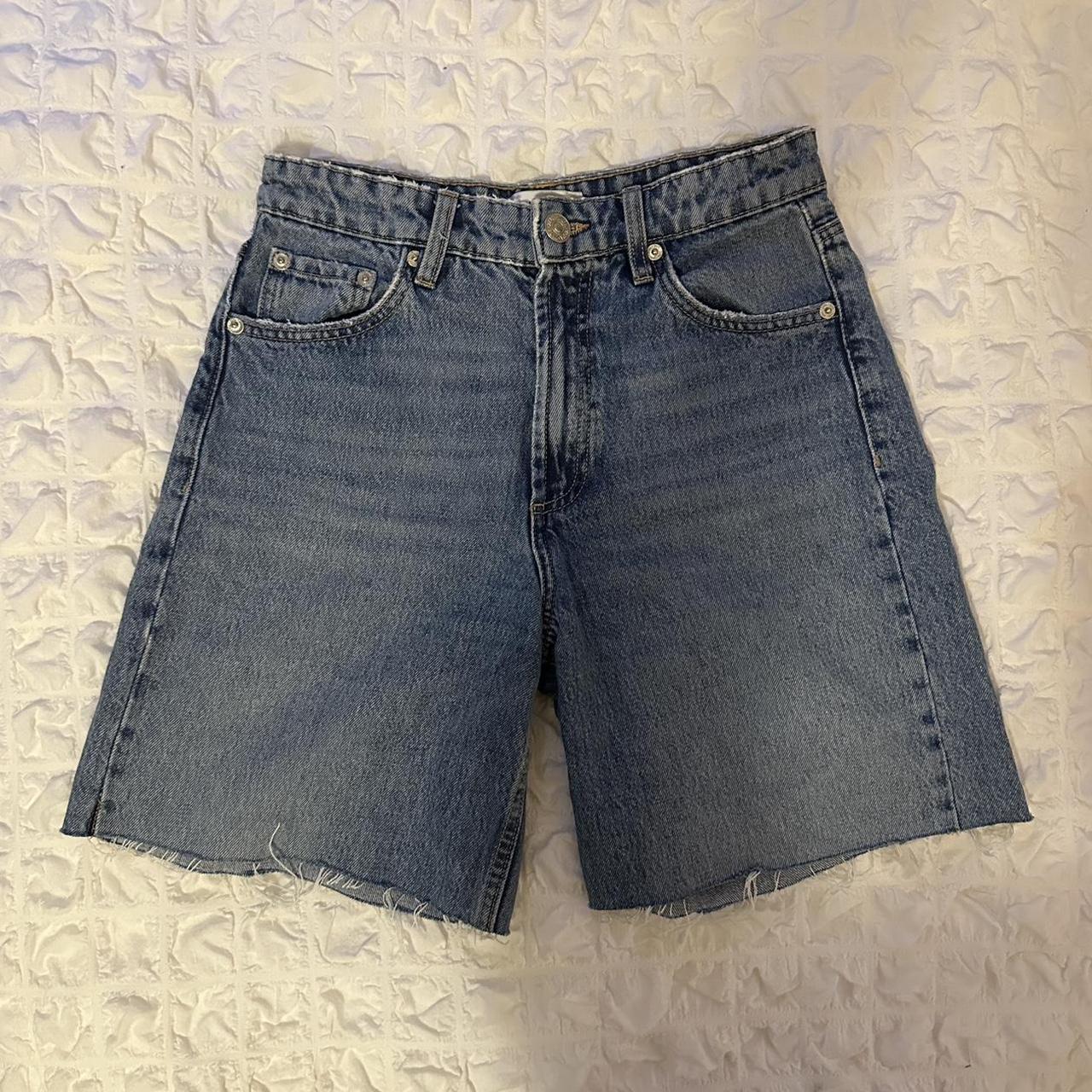 Zara mid thigh length jorts High rise denim shirts... - Depop