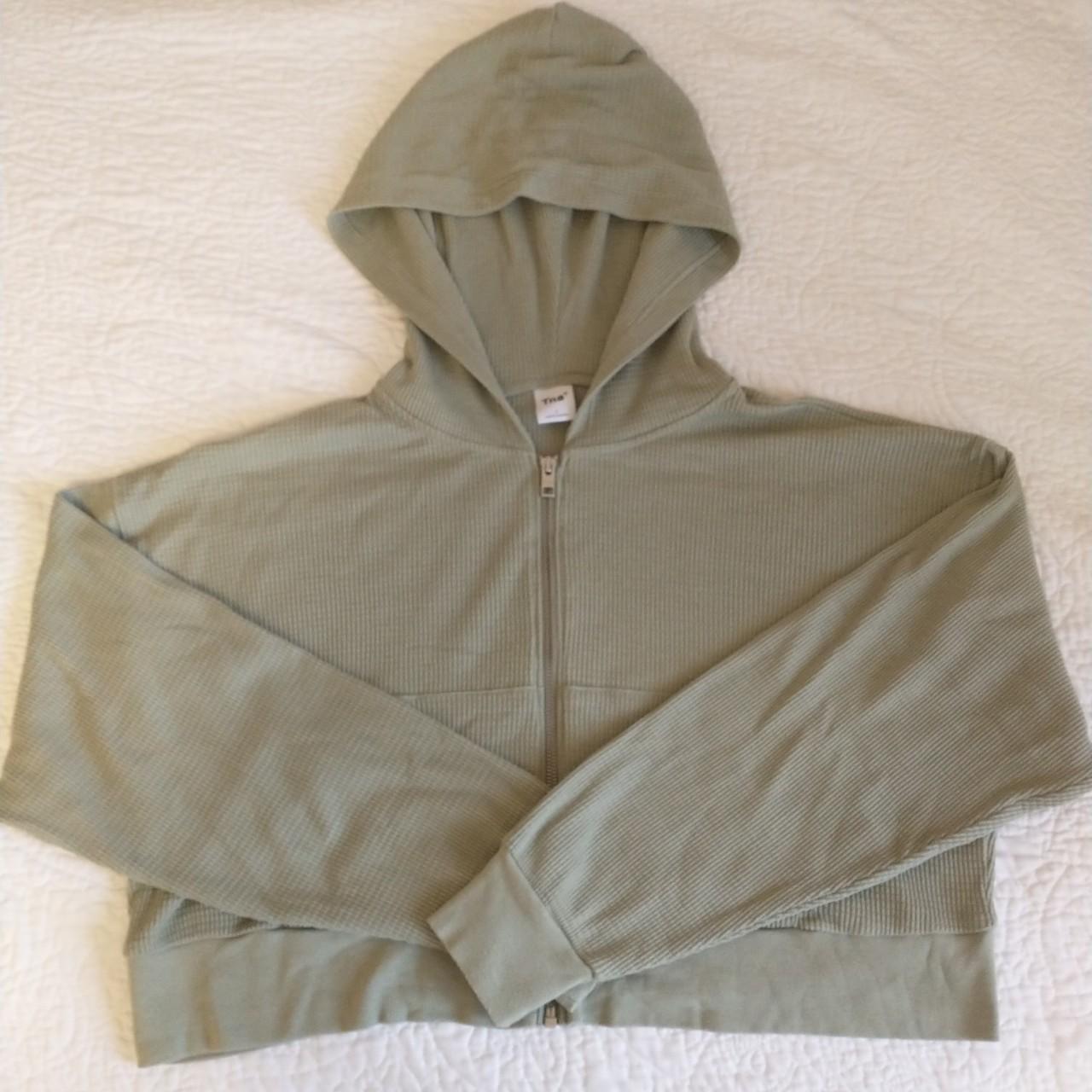 TNA boxy thermal zip up hoodie in seagrass green