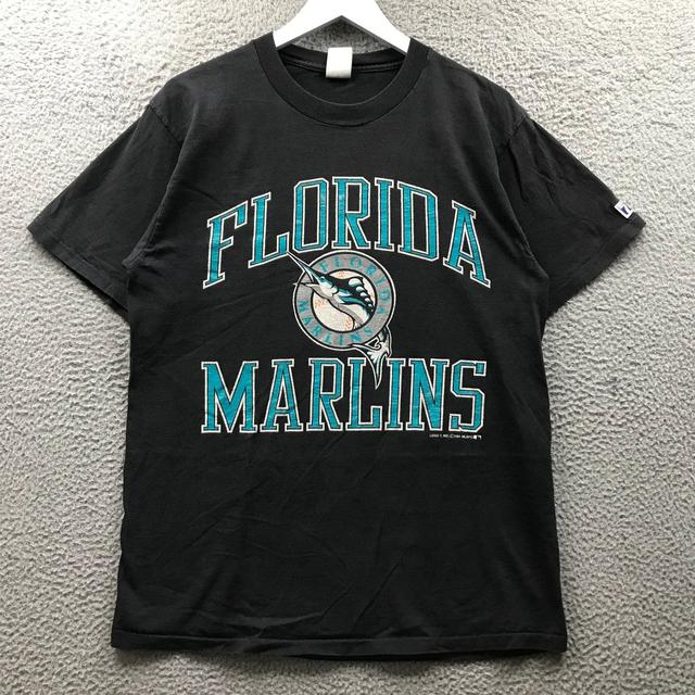 Vintage Florida Marlins Embroidered Tee Logo 7 Size - Depop