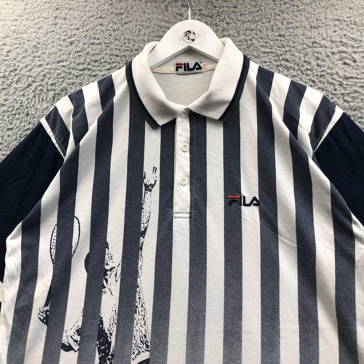 80s Fila Polo Shirt White Striped Collared T-shirt Streetwear