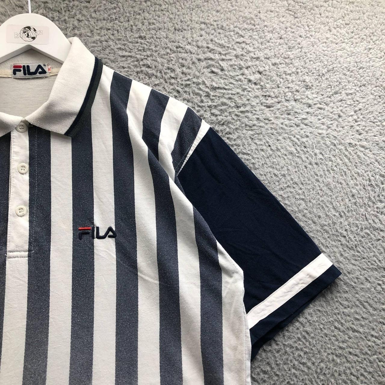 80s Fila Polo Shirt White Striped Collared T-shirt Streetwear