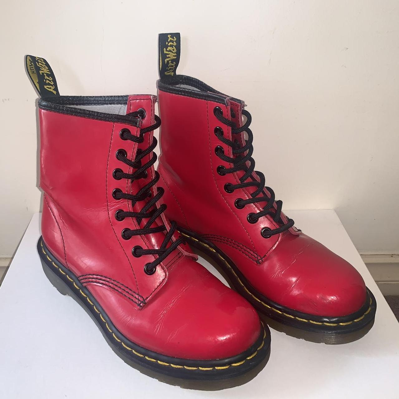 cherry red doc marten boots 📏 size uk4/eu37 🌼... - Depop