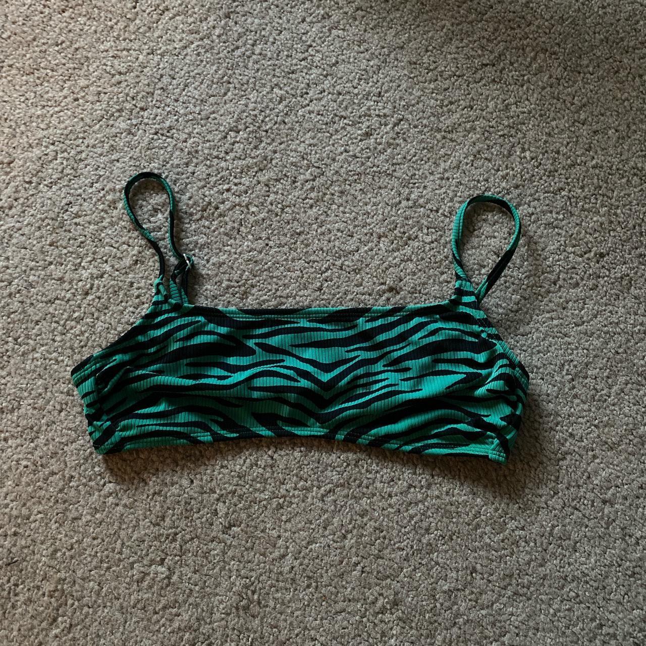 Green Zebra Print Xhilaration Bikini Top with Clasp Depop