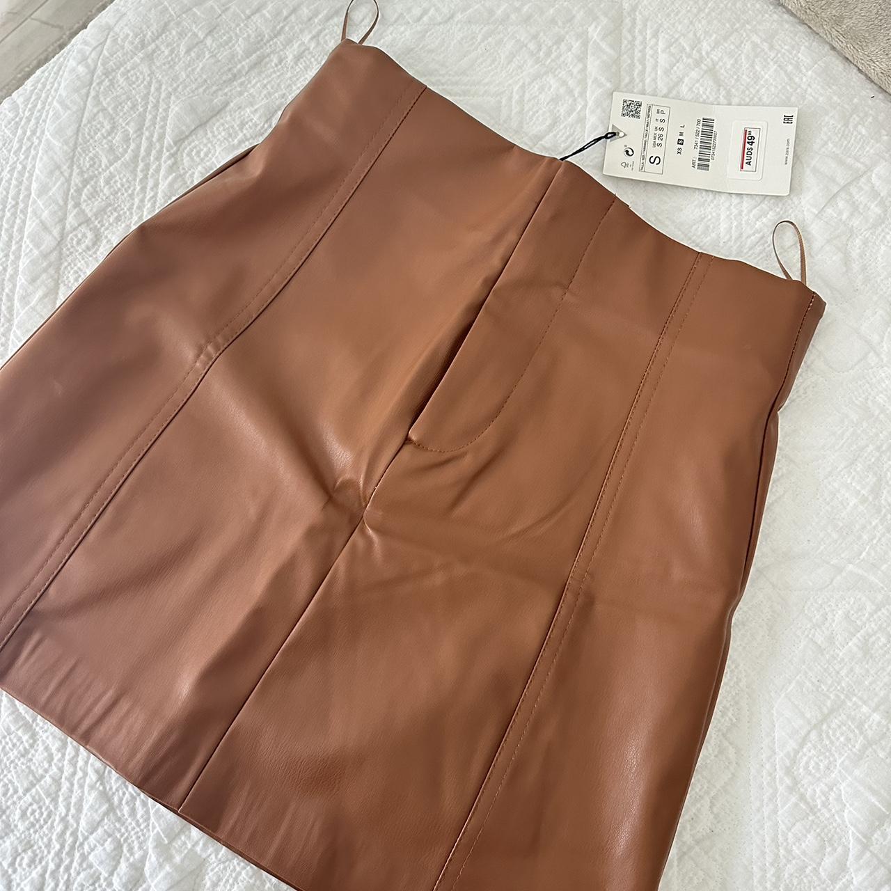 ZARA TAN LEATHER SKIRT size small Colour tan New... Depop