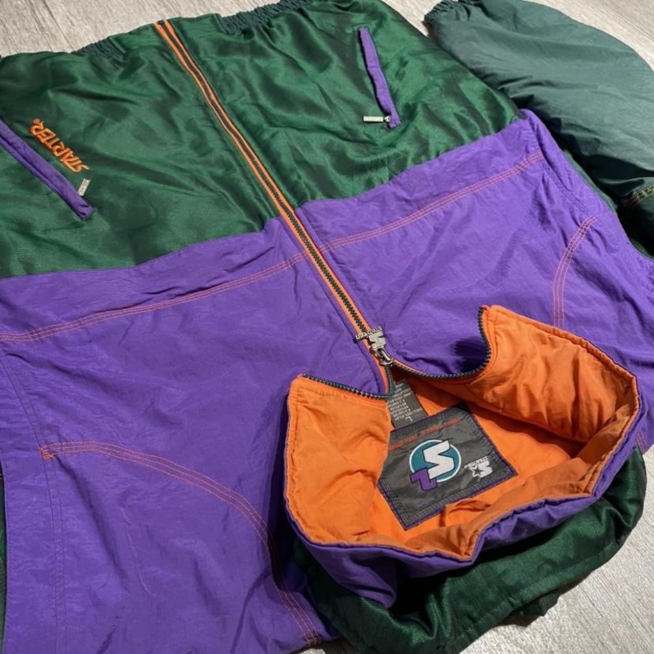 S2 Color Block Purple Green Big Logo Vintage 90's Starter Zip Up