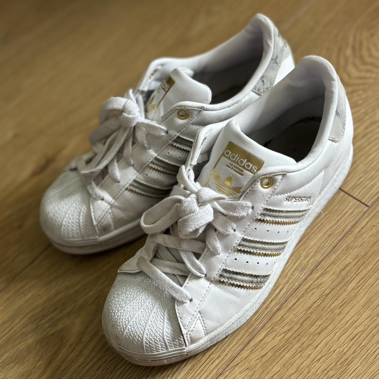 White and gold marble effect Adidas superstars Depop
