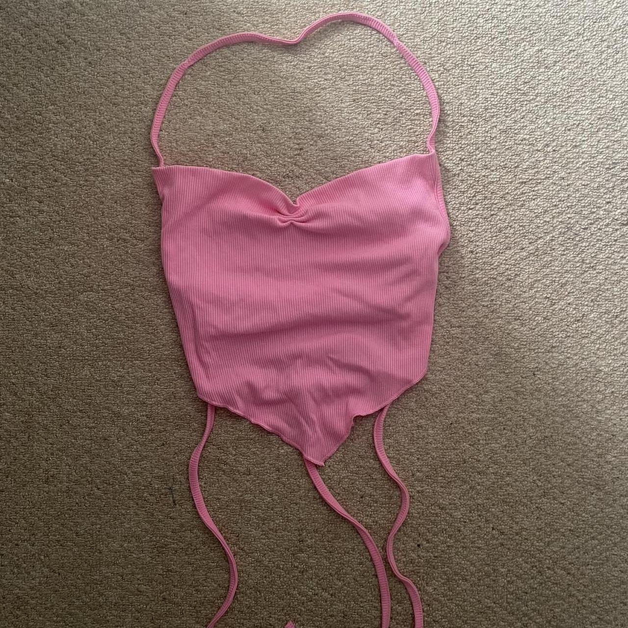 cutest pink halterneck backless top strings to tie... Depop