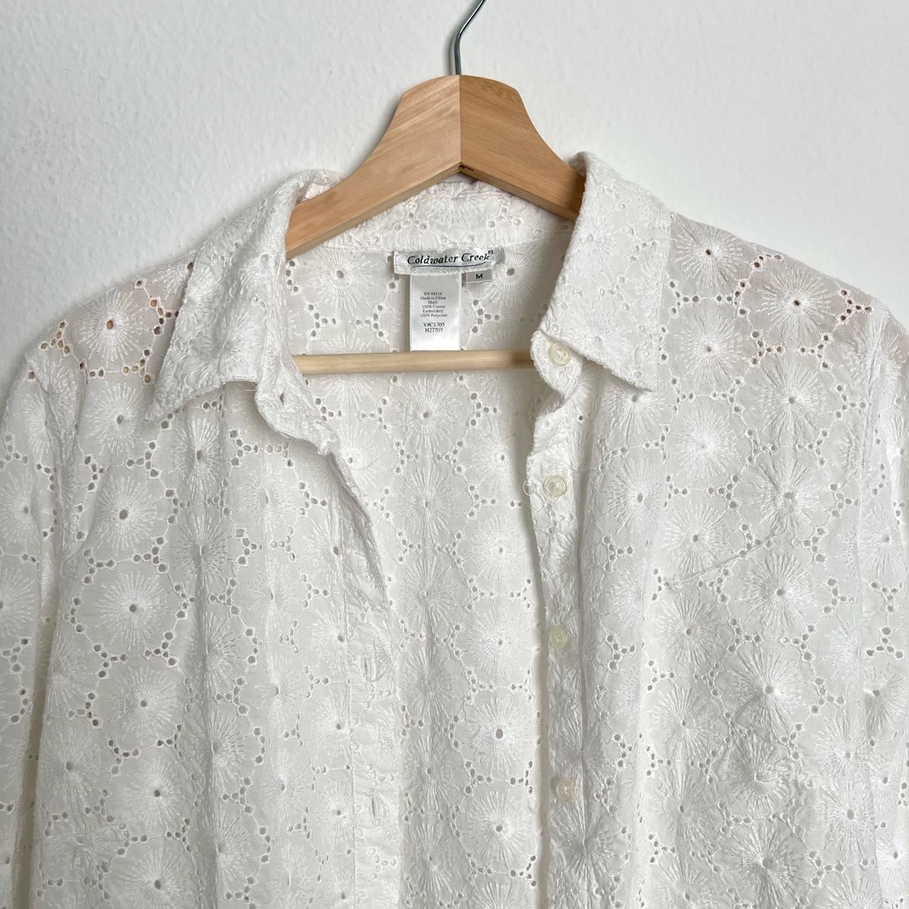 White Floral Embroidered Button Down Shirt ***... - Depop