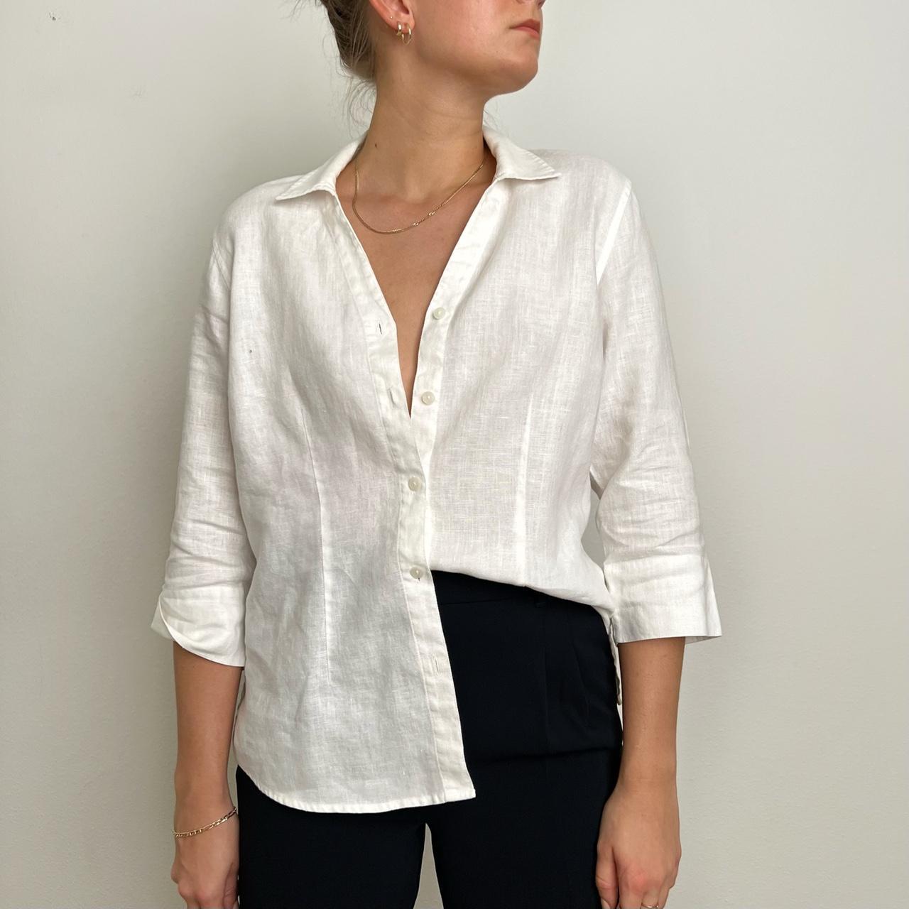 White Linen Button Down Blouse Brand style & co... Depop