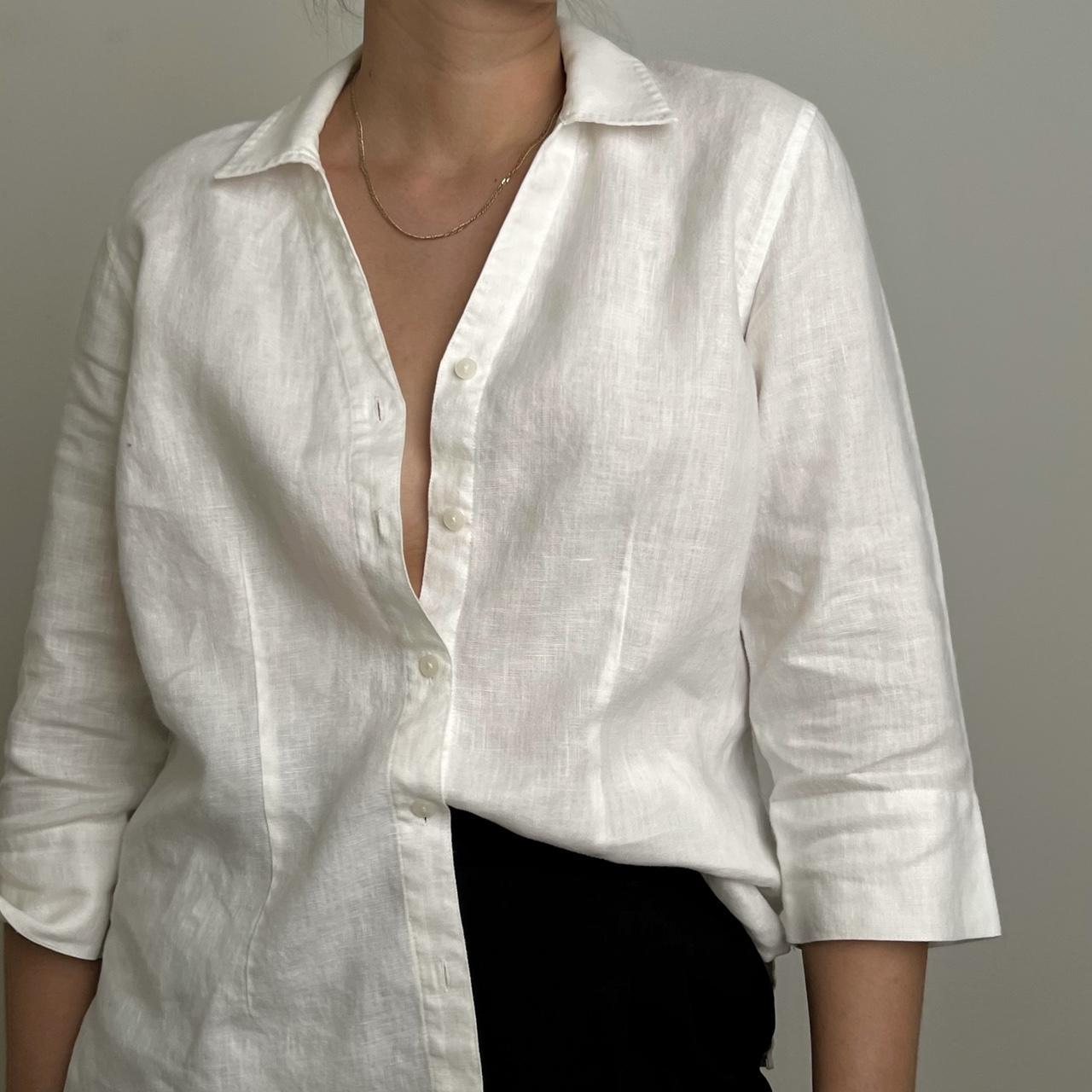 White Linen Button Down Blouse Brand style & co... Depop