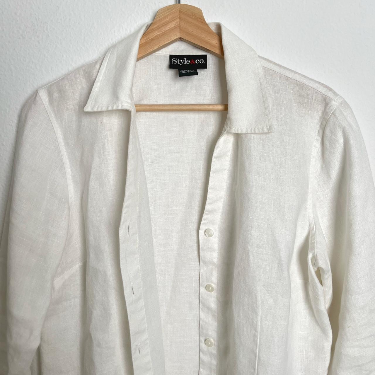 White Linen Button Down Blouse Brand style & co... Depop