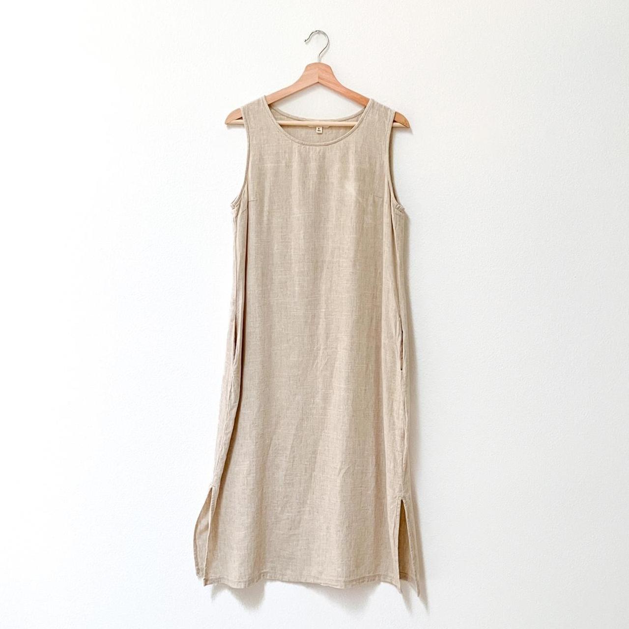 Neutral Linen Blend Dress Brand: Briggs Sleeveless... - Depop