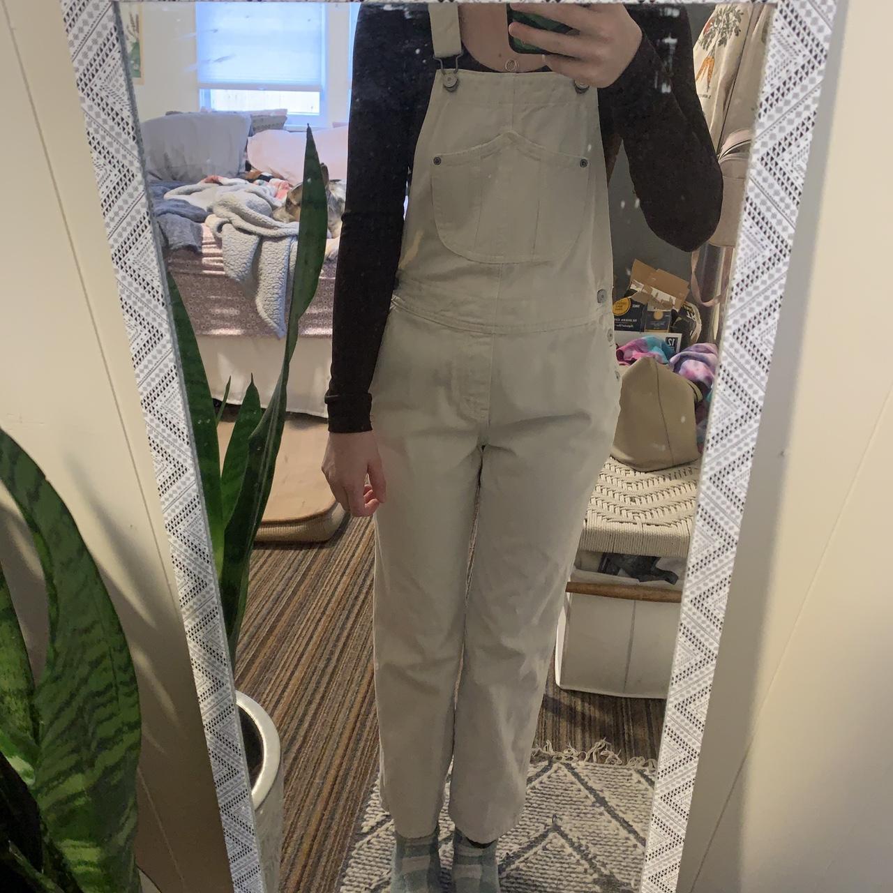 Old Navy Women's Cream and White Dungareesoveralls Depop