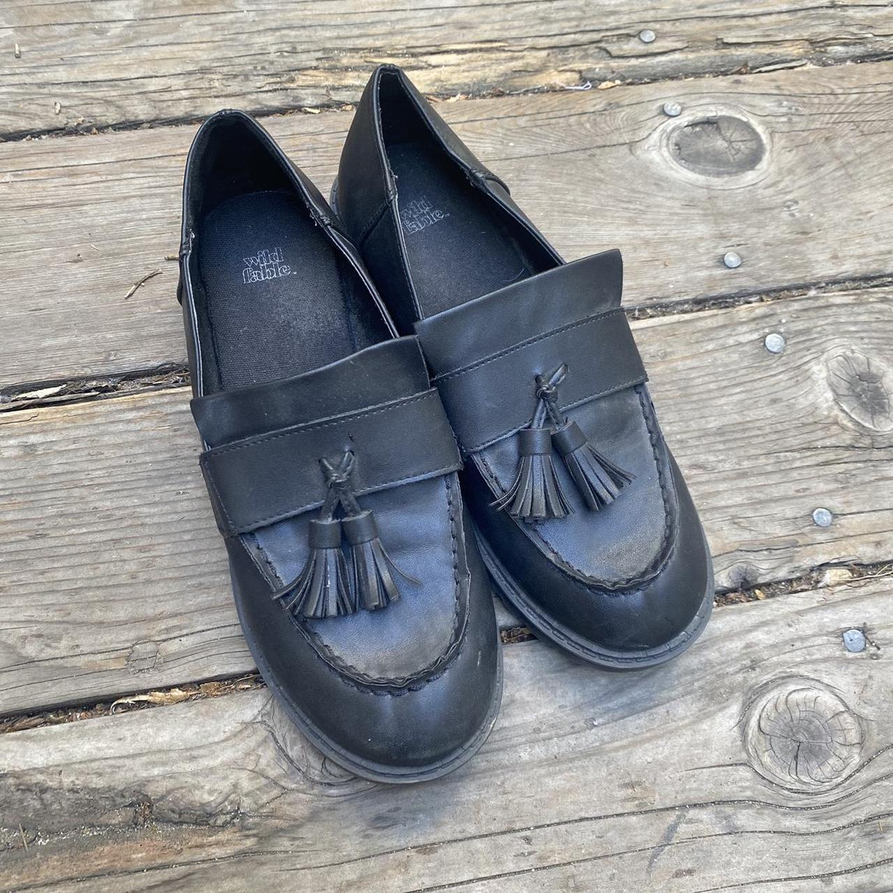 Black loafers Pleather fake leather Platform... - Depop