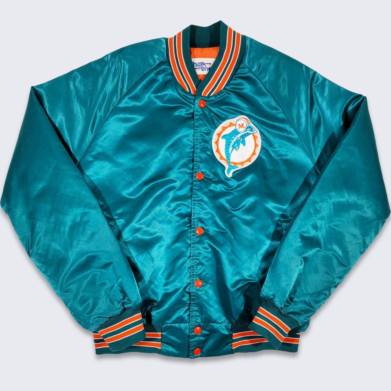 Vtg NFL Chalk Line Jacket Miami Dolphins turquoise - Depop