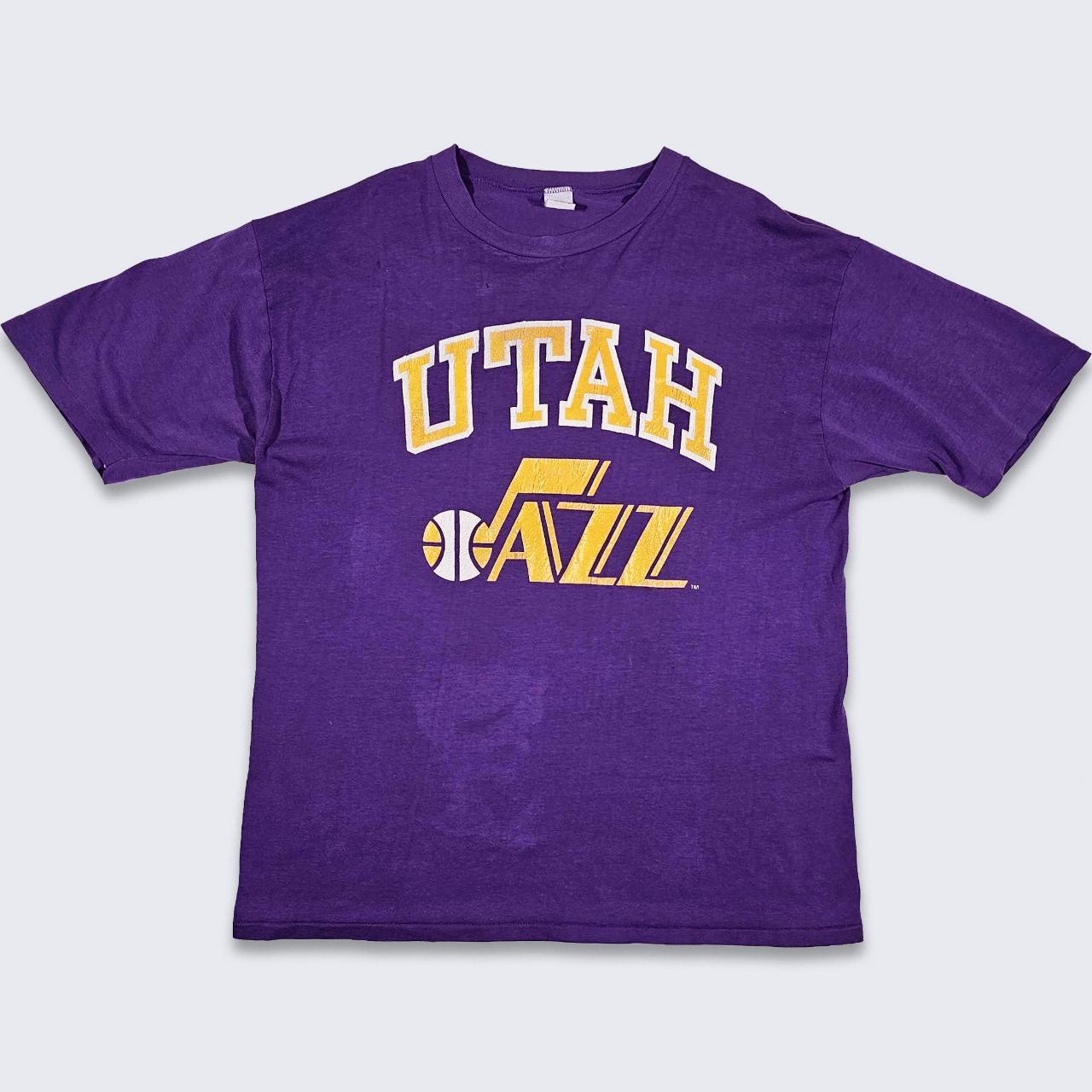 Utah Jazz Vintage 80s Purple T-Shirt Single Stitch... - Depop