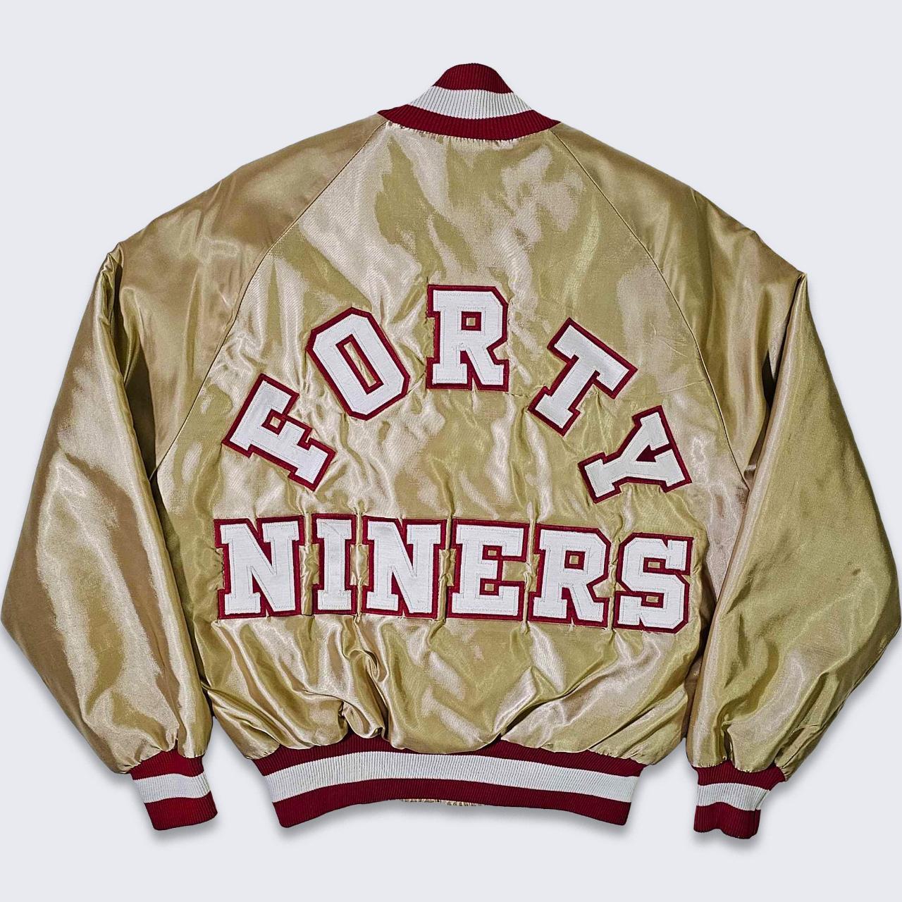 San Francisco 49ers Vintage 80s DeLong Satin Bomber... - Depop