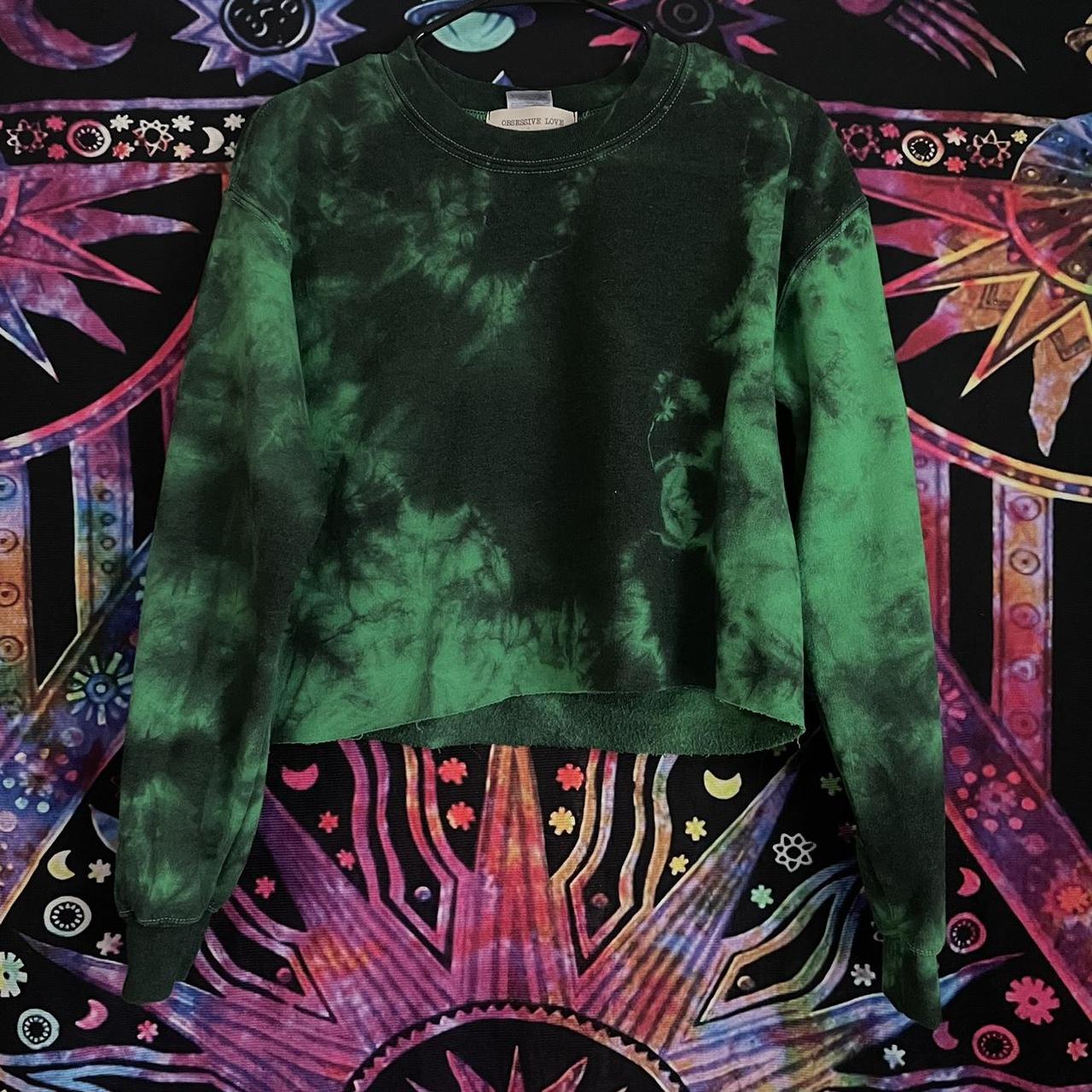 Green tie dye cropped sweatshirt fleece lining and Depop