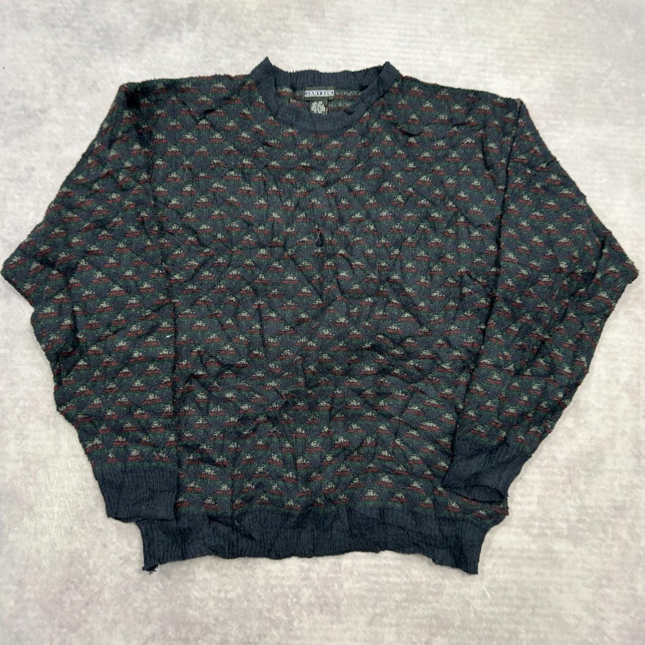 Vintage abstract knitted jumper Patterned Grandad - Depop