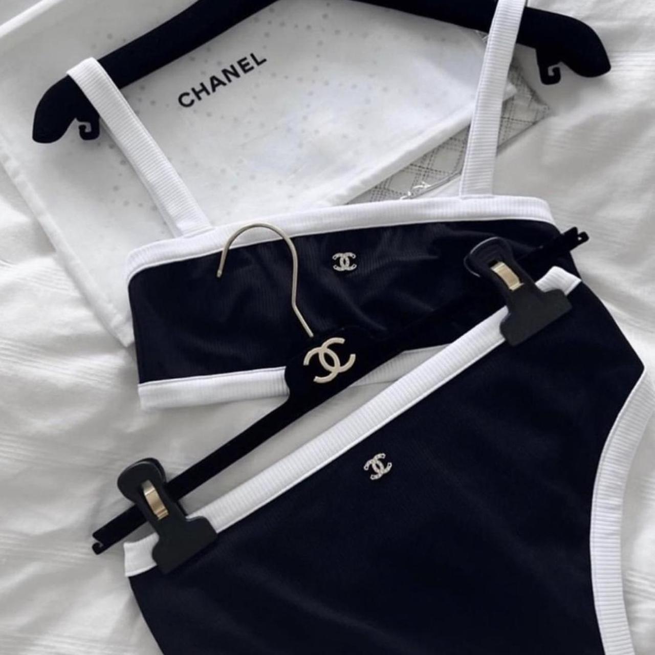 Chanel Black Brass Strap One-Piece Swimsuit size 40.