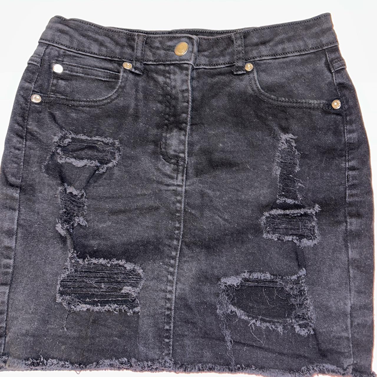 Parisian black distressed denim mini skirt size