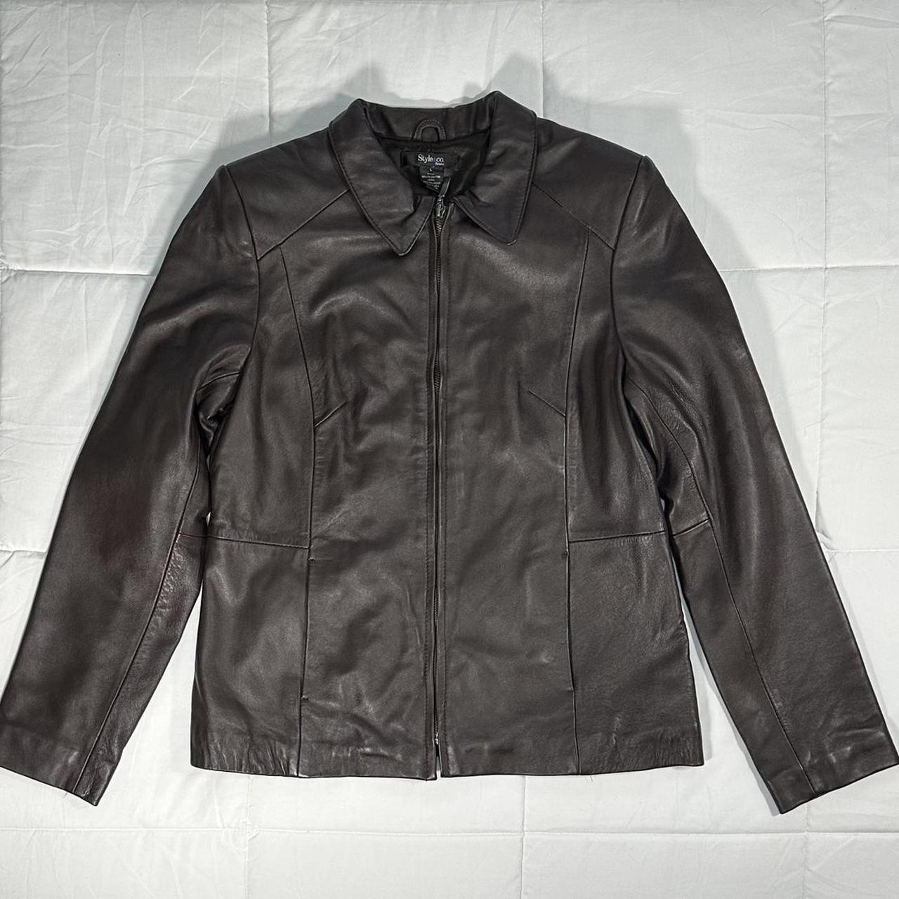 vintage dark brown genuine leather jacket size:... - Depop