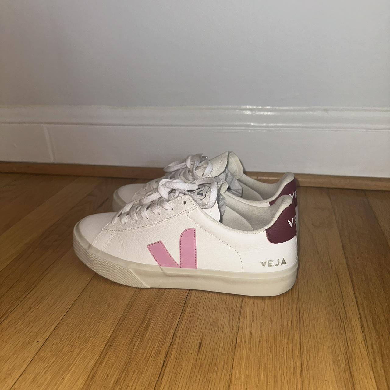 The cutest white Veja Campos with pink maroon-ish... - Depop