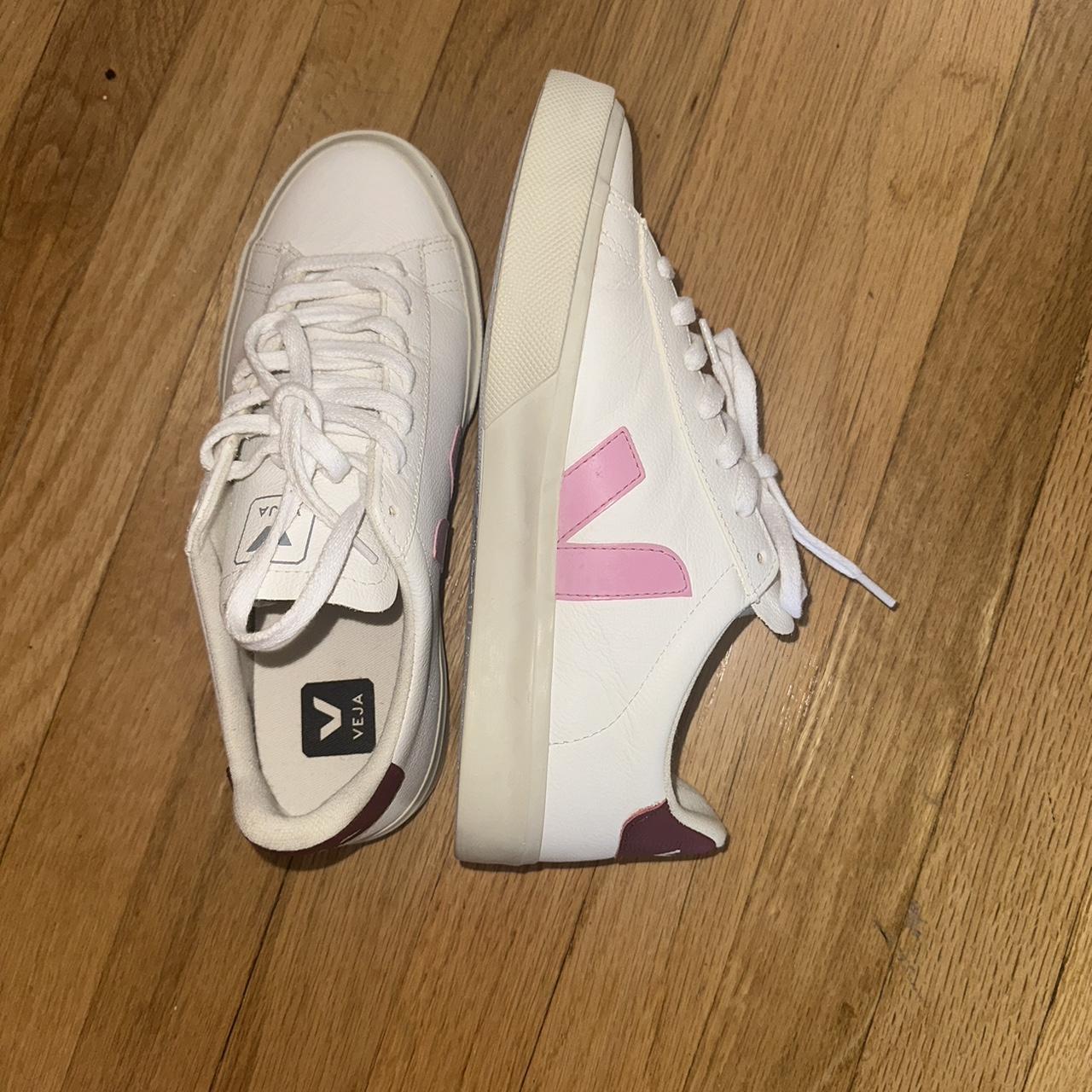 The cutest white Veja Campos with pink maroon-ish... - Depop