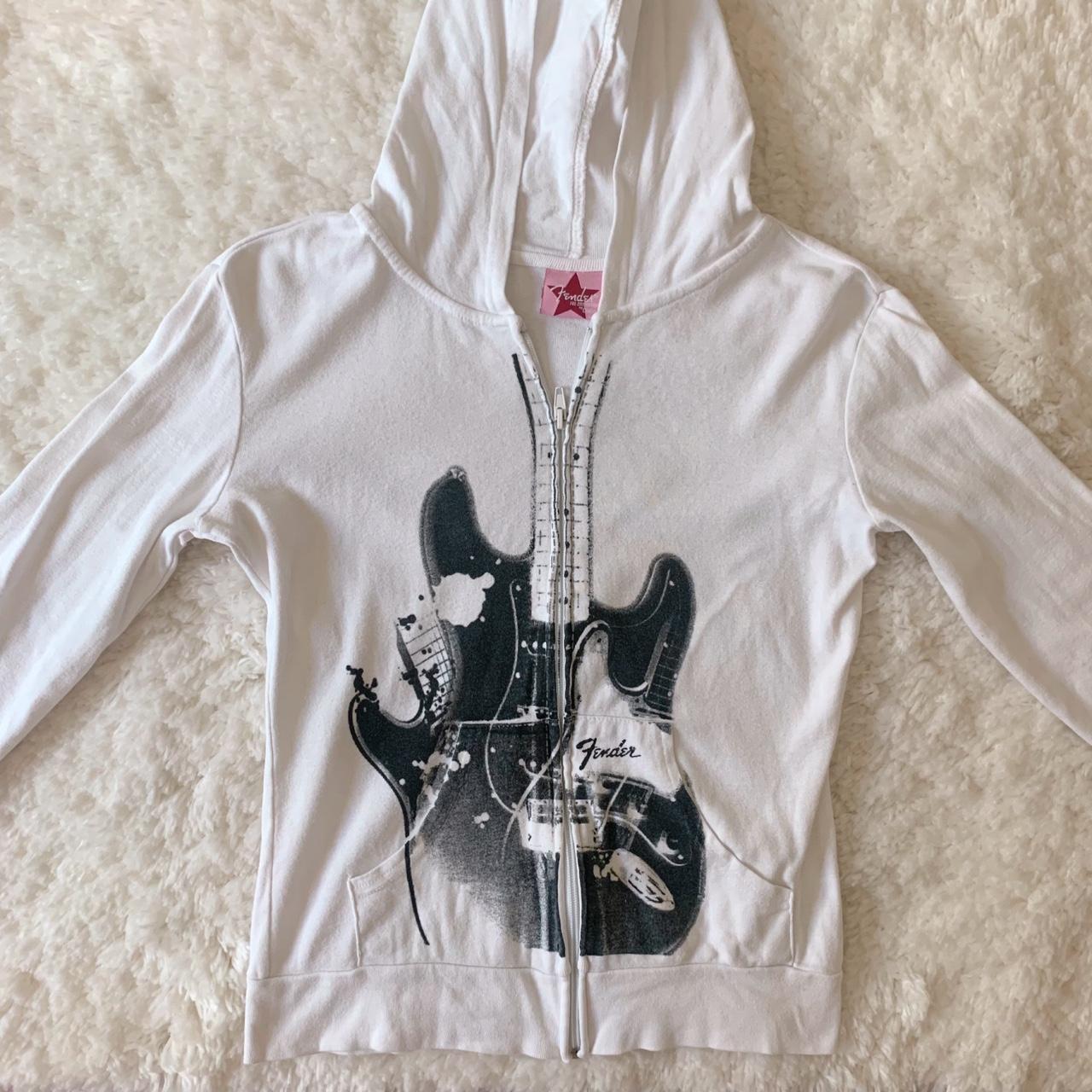 Y2K Fender guitar zip white hoodie 🎸 ᝰ Size S ᝰ... Depop