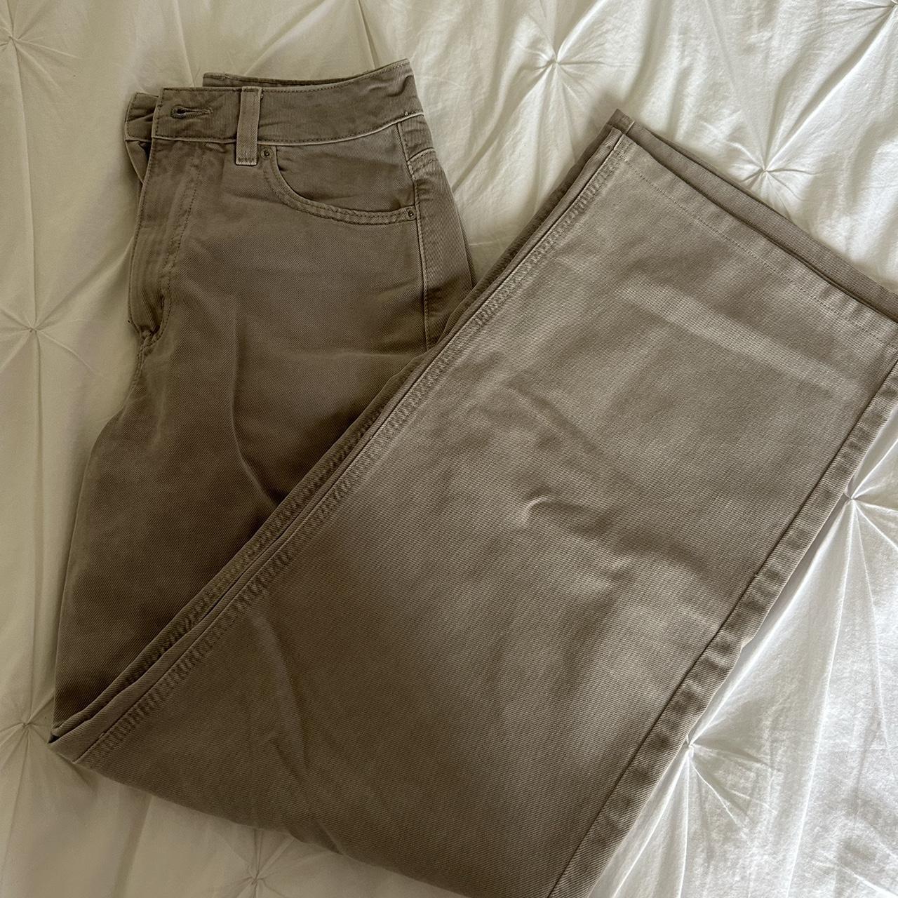 khaki wide leg garage jeans barely worn perfect... - Depop