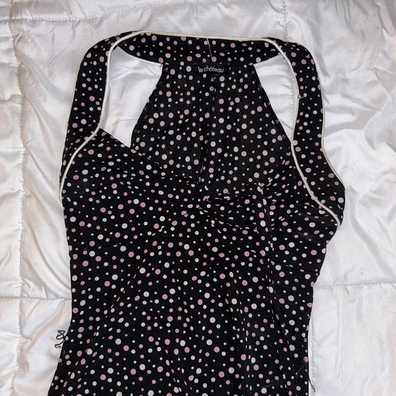 Le Chateau Pink Polka Dot Vintage Dress - Depop