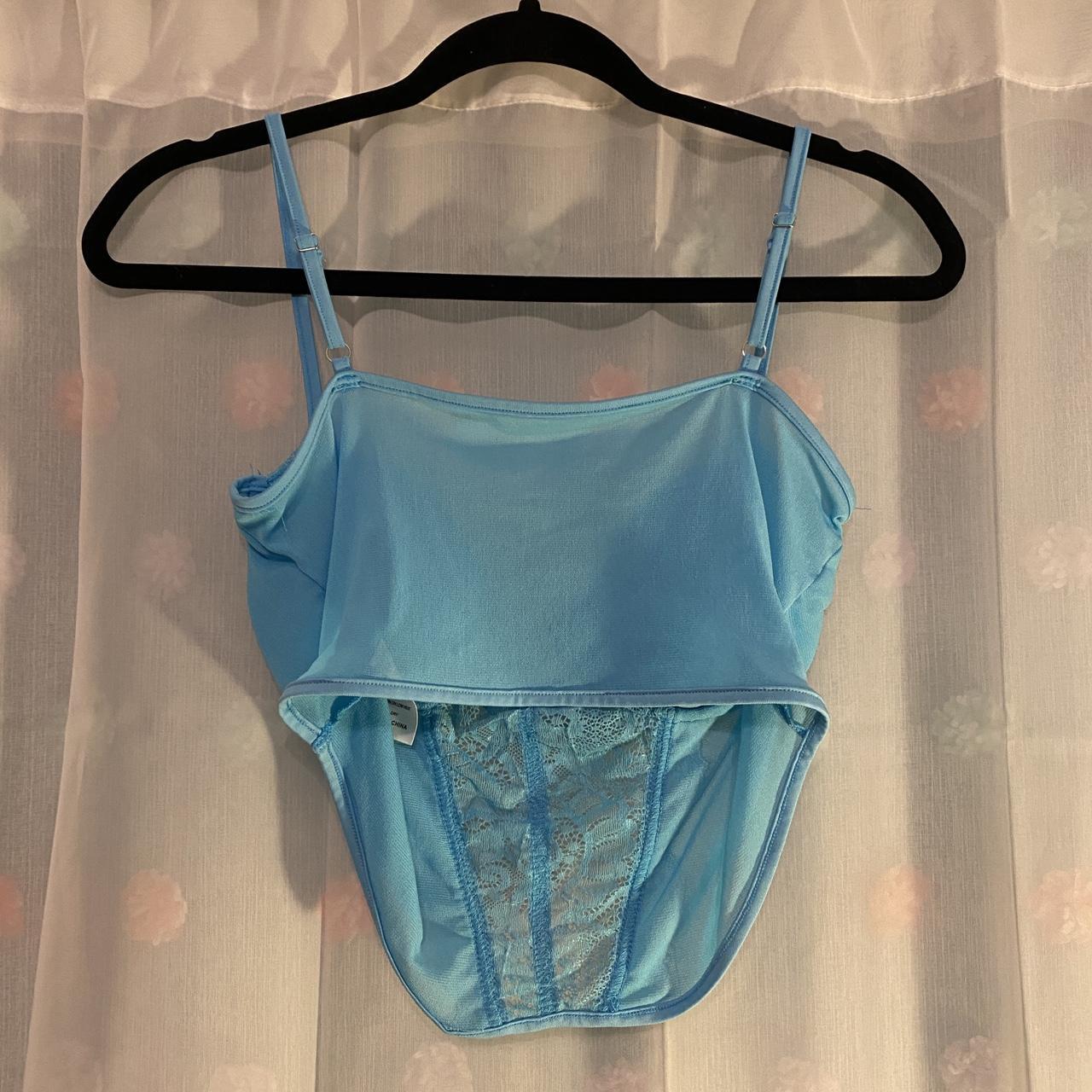 blue lace corset tank top no boning, super stretchy... Depop
