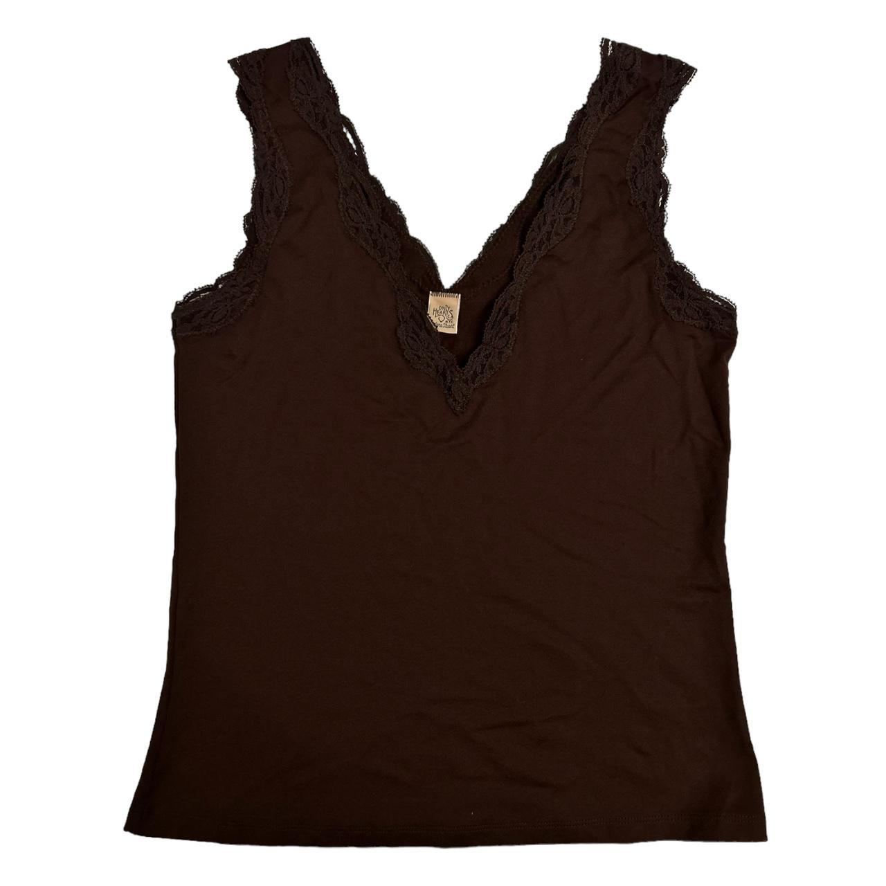 Vintage brown micromesh lace trim matching vest top... Depop